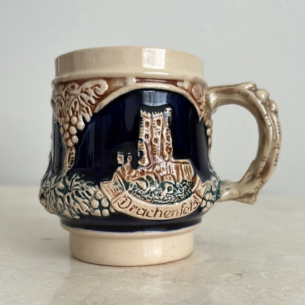 Small German Beer Stein Mug New Unused Castles 3d pottery